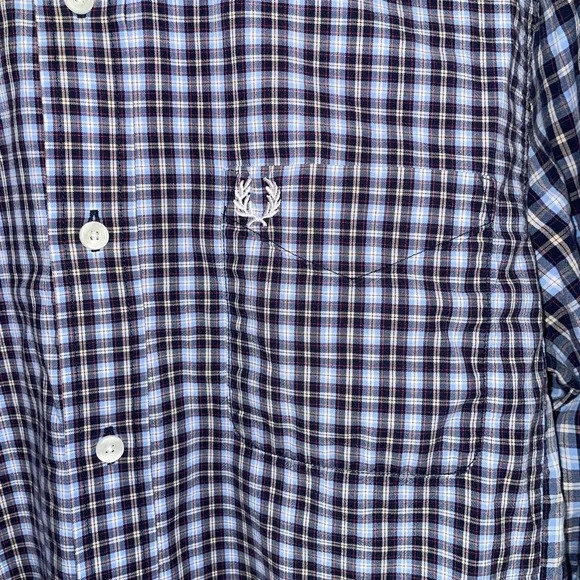 Fred Perry Navy and White Plaid Oxford Button Down Shirt - Picture 2 of 3